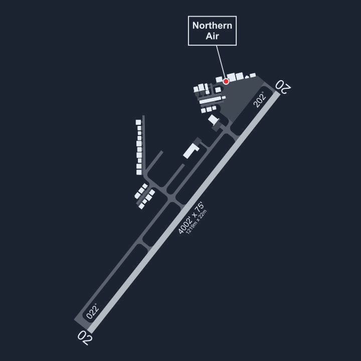 Airport diagram for Boundary County Airport 65S, showing runway 02/20 and the Northern Air ramp